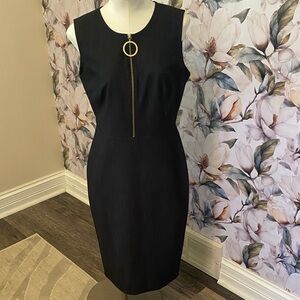 Calvin Klein Elegant Denim Midi Dress with Gold Accent